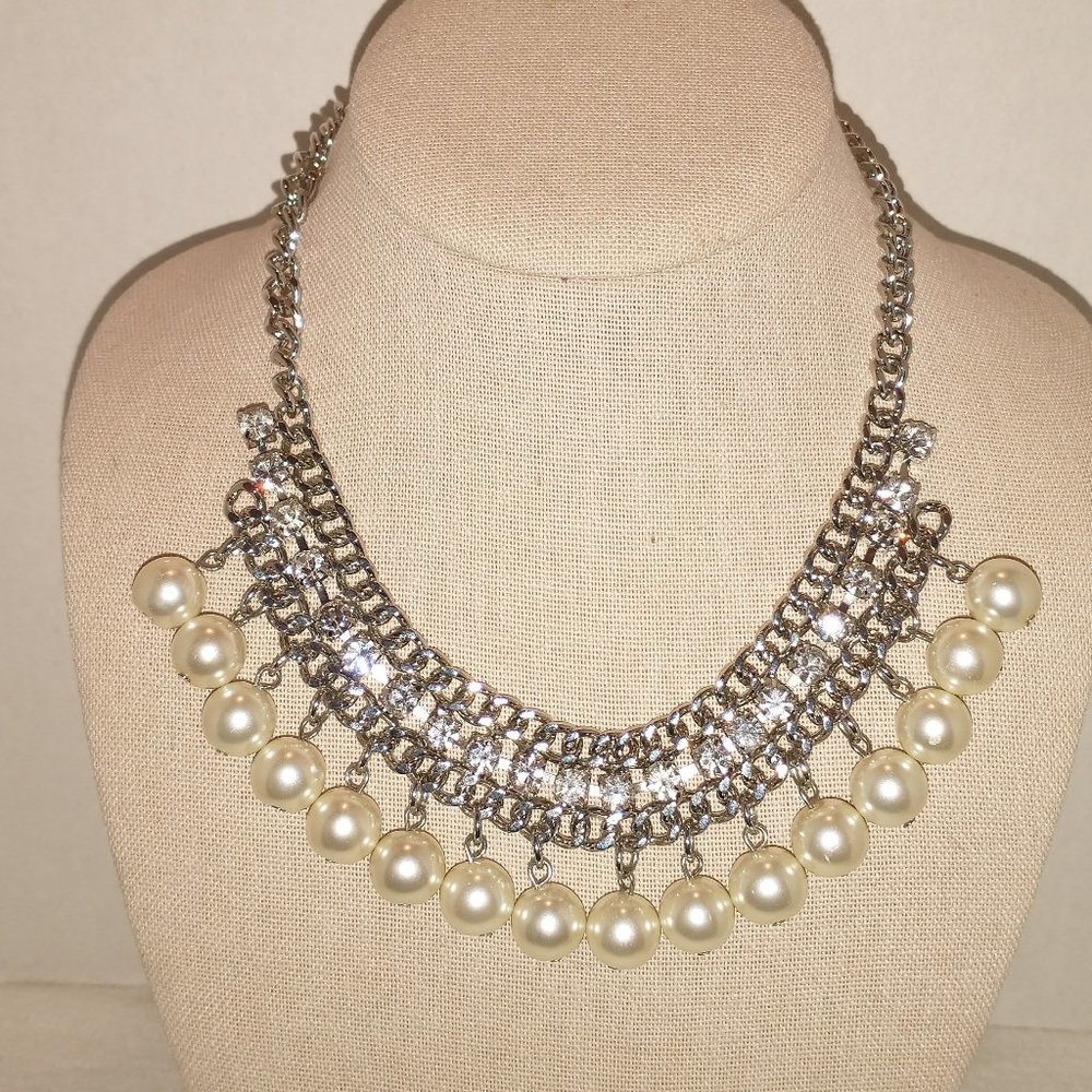 Vintage Pearl and Rhinestone Statement Choker Necklace